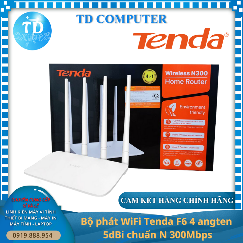 Bộ phát WiFi Tenda F6 4 angten 5dBi chuẩn N 300Mbps - Hàng chính hãng Microsun phân phối