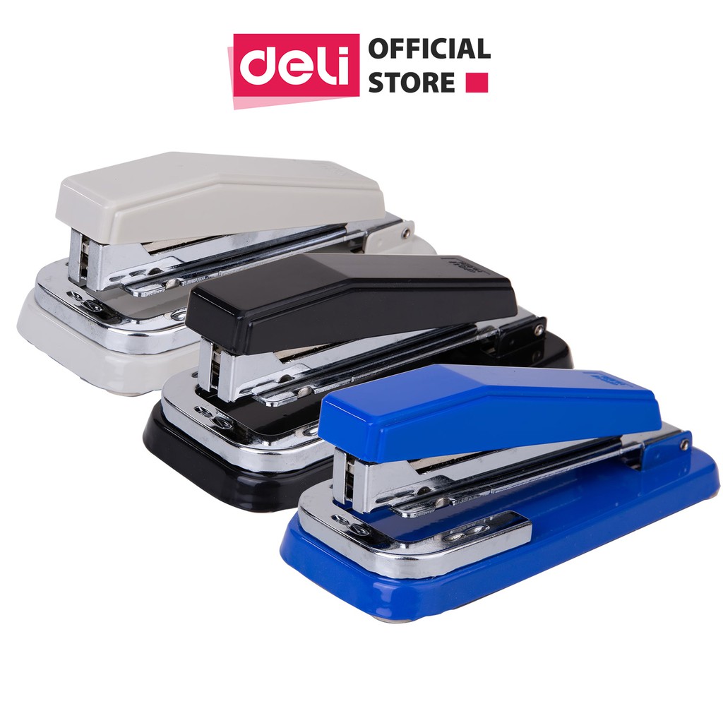 Dập Ghim Xoay Chiều 25 Trang Deli, Xám, Đen, Xanh Dương – 1 Cái E0414 – Trắng