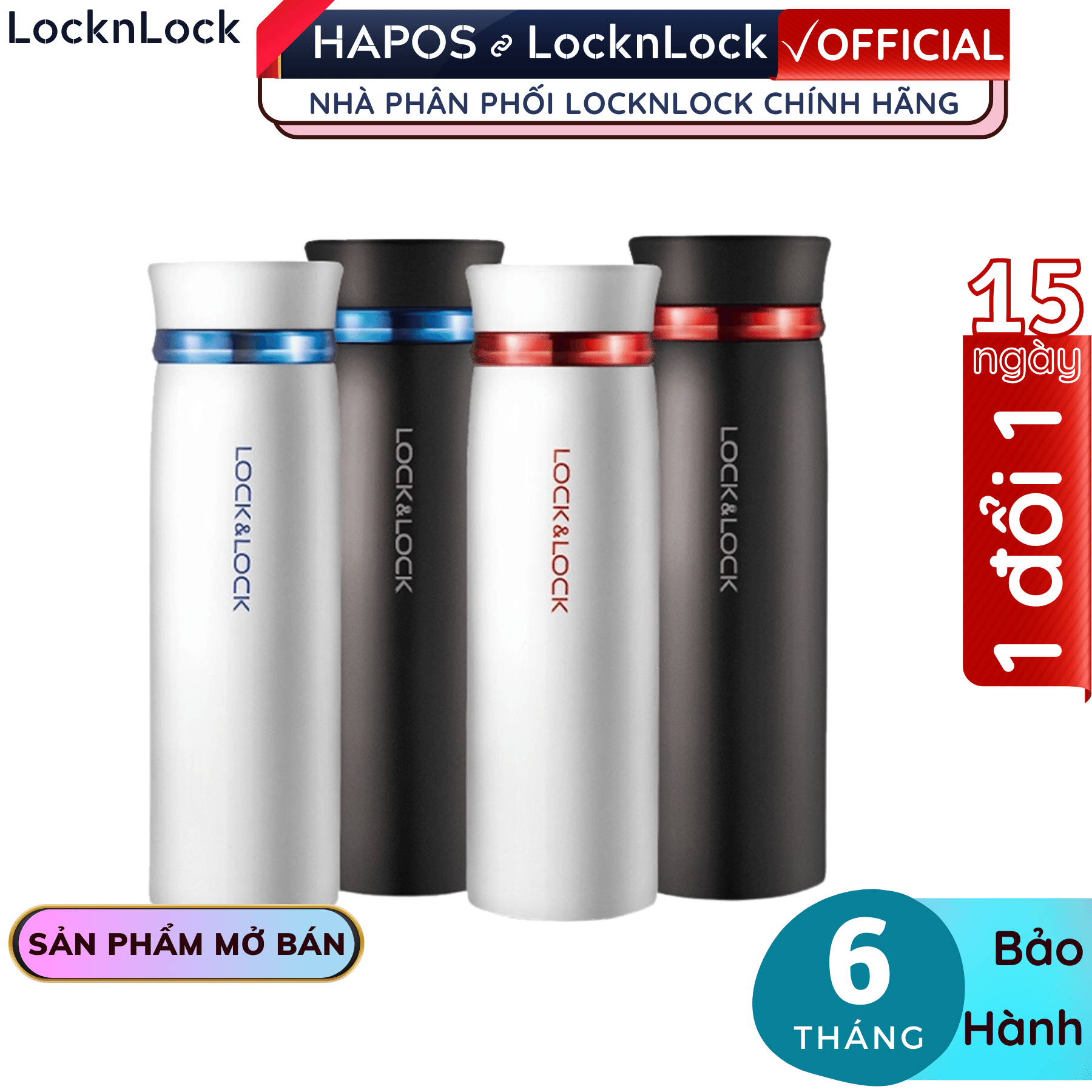 Bình giữ nhiệt Lock&Lock 450ml Feather Light LHC4131 - Hàng chính hãng, bằng thép không gỉ, có lưới lọc trà - Hapos