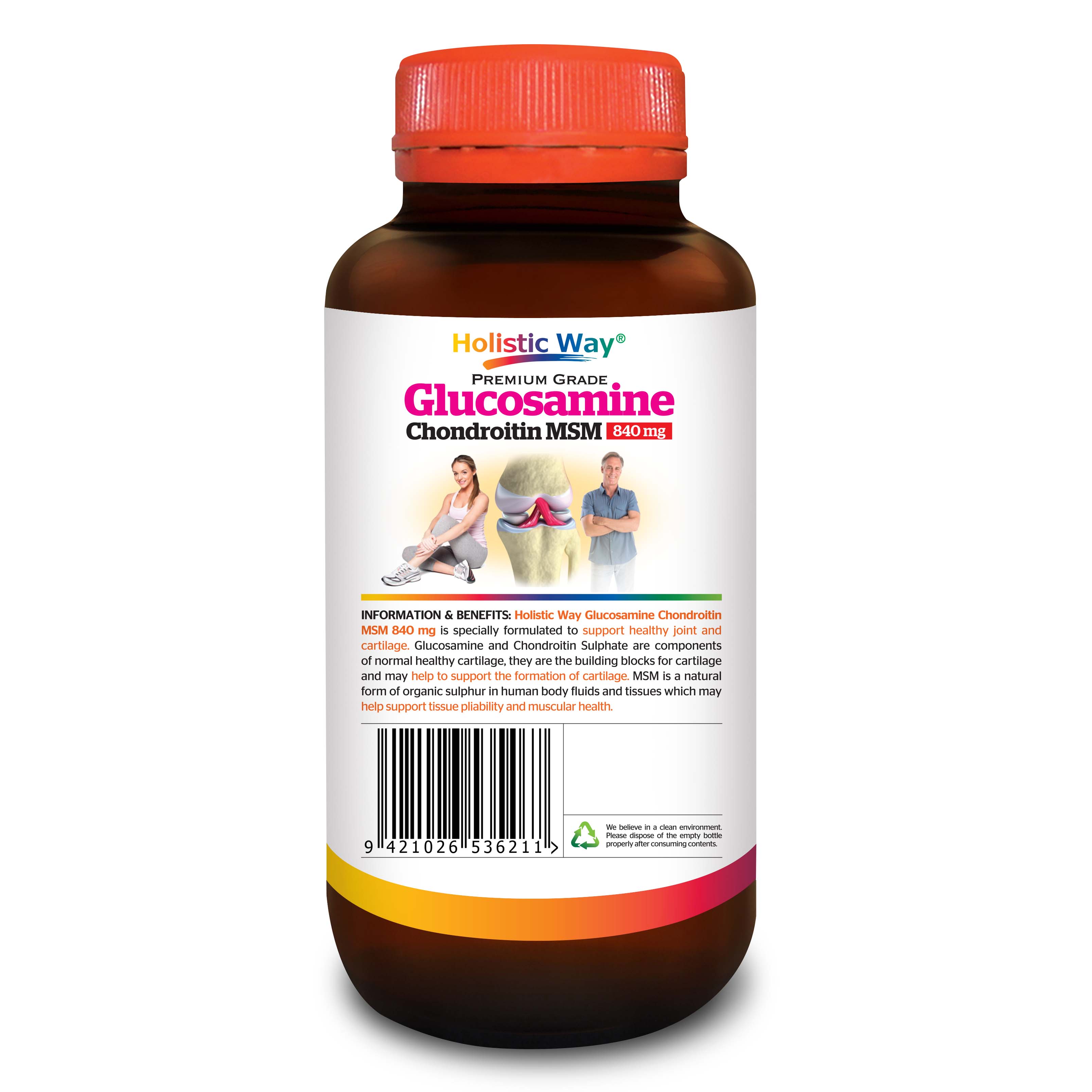 Viên Uống Glucosamine Chondroitin + MSM Giúp Hạn Chế Cứng Khớp, Tăng Sự Dẻo Dai Holistic Way Glucosamine Chondroitin MSM 840Mg