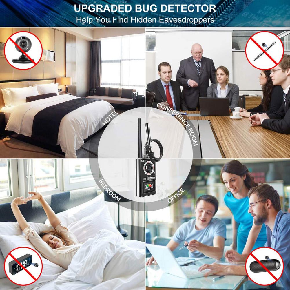 RF Detector K88 - Thiết bị phát hiện máy ghi âm, camera wifi K-88 - Máy phát hiện camera , máy ghi âm K88. K88 Multi-function Anti-spy Detector Camera GSM Audio Bug Finder GPS Signal RF Tracker Detect Eavesdropper Protect Privacy