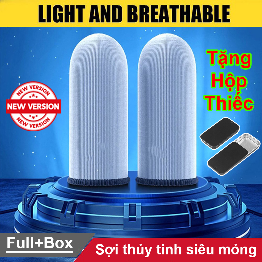 Găng tay chơi game cho ff siêu nhạy Sợi Thủy Tinh Nano Bạc Bao tay Mobile cảm ứng chống mồ hôi chống trượt - Bộ 2 ngón Tặng Box nắp trượt