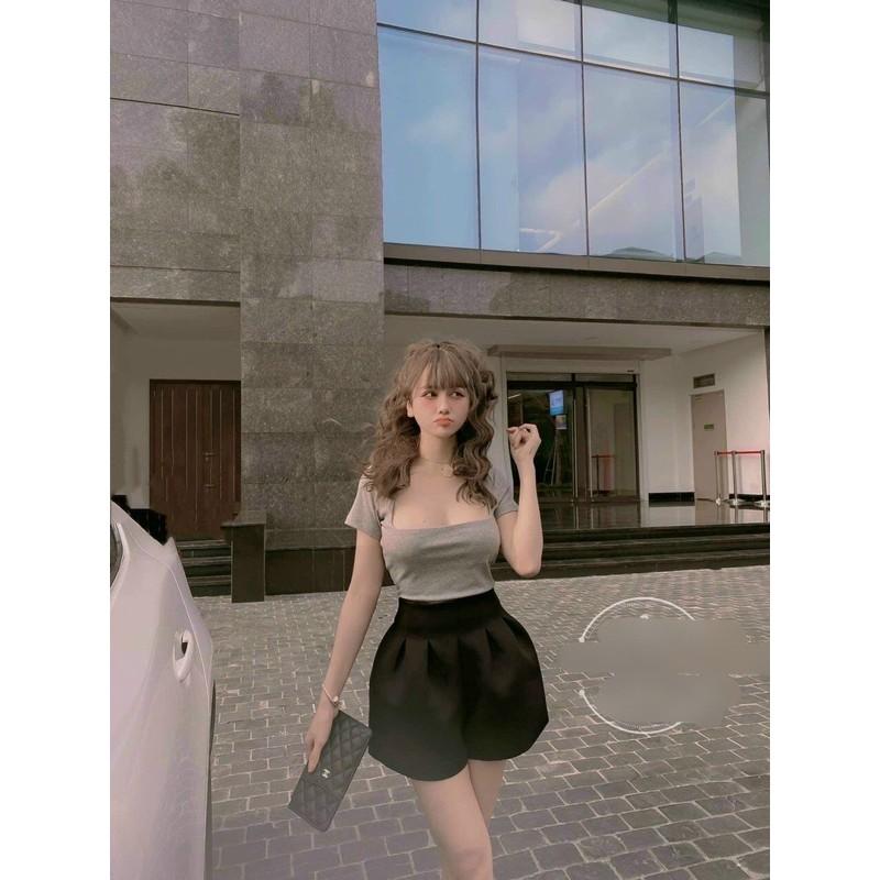 Áo crootop cổ chữ U ôm dáng sexy siêu xinh ( 4 màu