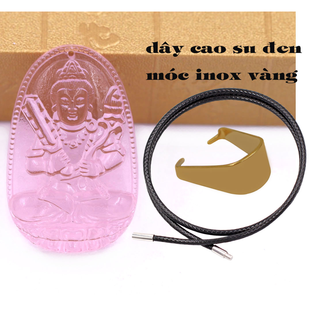 Mặt Phật Hư không tạng pha lê hồng 3.6 cm kèm móc và vòng cổ dây cao su đen, Mặt Phật bản mệnh