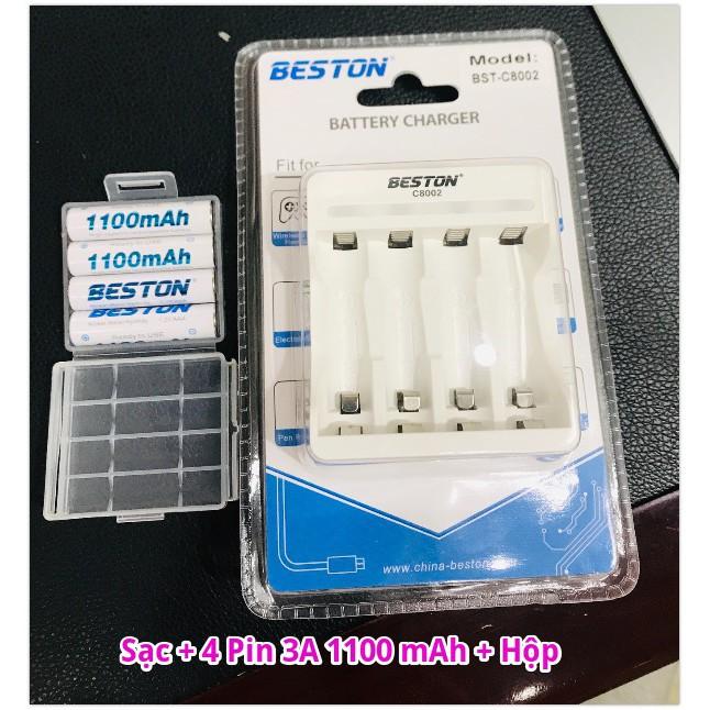 Combo Pin Và Sạc Aa/aaa Hãng Beston Cho Mic Không Dây, Máy Ảnh, Điều Khiển, Đèn Flash