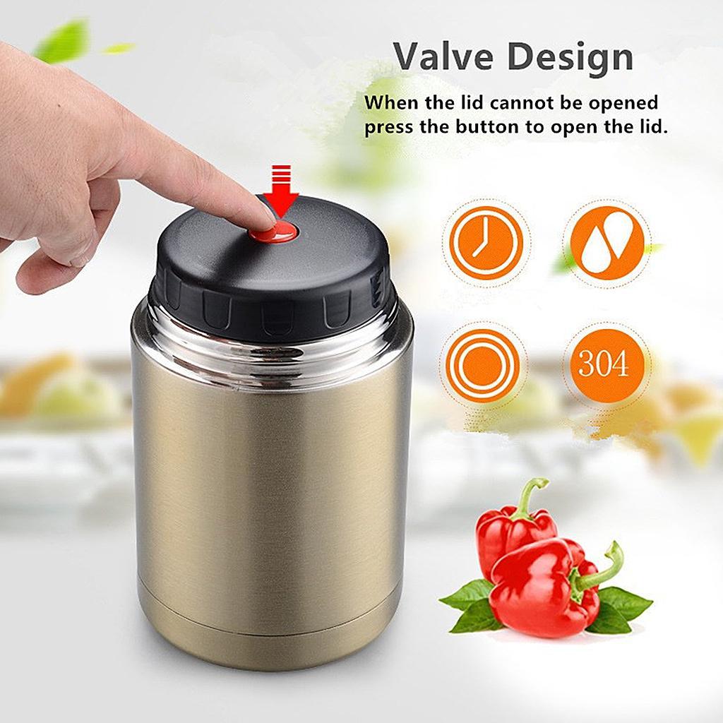 Stainless Steel Food Jar Wide Mouth for Hot Food Lunch Box Lid Golden 800ml