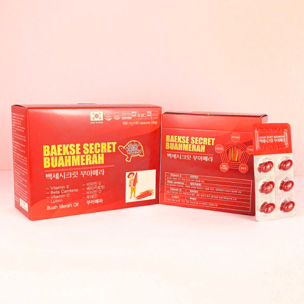 Combo 02 hộp Viên uống tốt cho mắt, chống oxy hoá, cải thiện sức khoẻ phổi Baekse Secret Buah Merah (1 hộp Mẫu 01 & 1 hộp Mẫu 02), Thực phẩm chức năng Hàn Quốc - Howoon