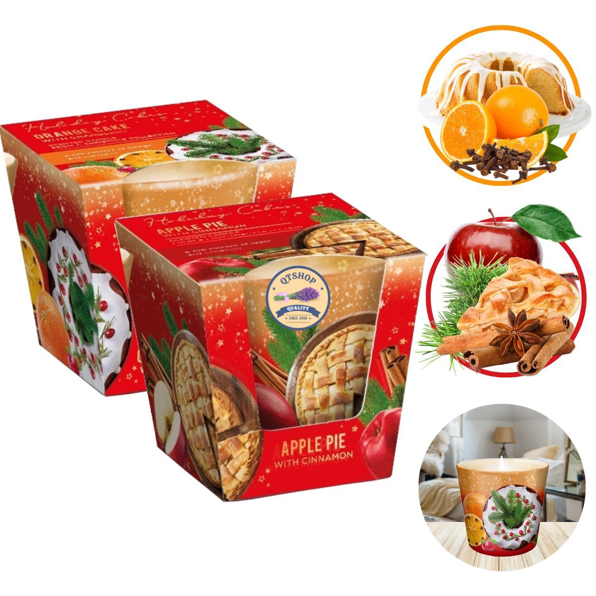 Combo 2 Ly nến thơm tinh dầu Bartek Holiday Cakes 115g QT0042 - bánh cam, táo, trang trí, thơm phòng, thư giãn, hỗ trợ khử mùi (giao mẫu ngẫu nhiên)