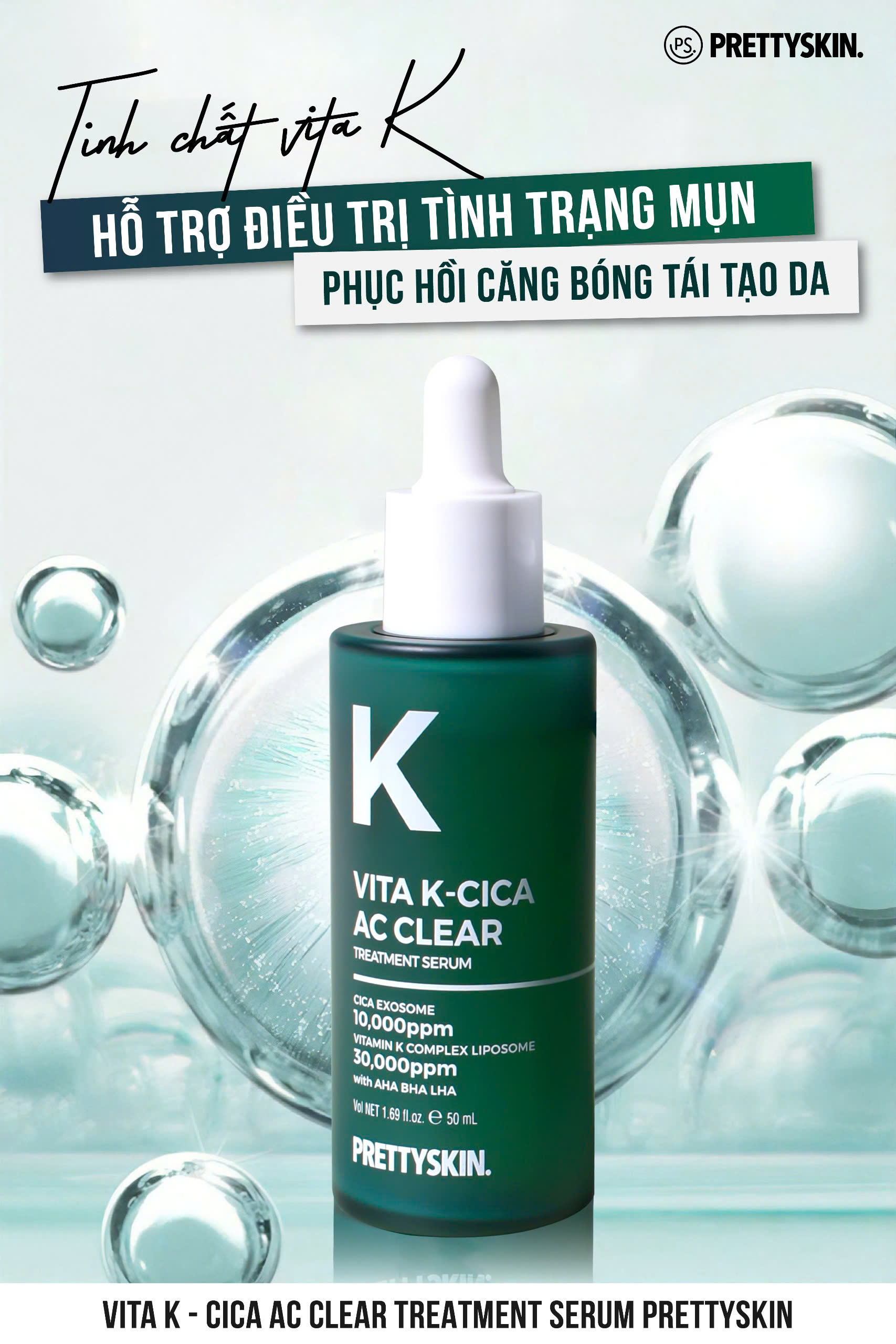 Serum hỗ trợ ngừa mụn Vita K - Cica Ac Clear Pretty Skin phục hồi - căng bóng - tái tạo làn da 50ml