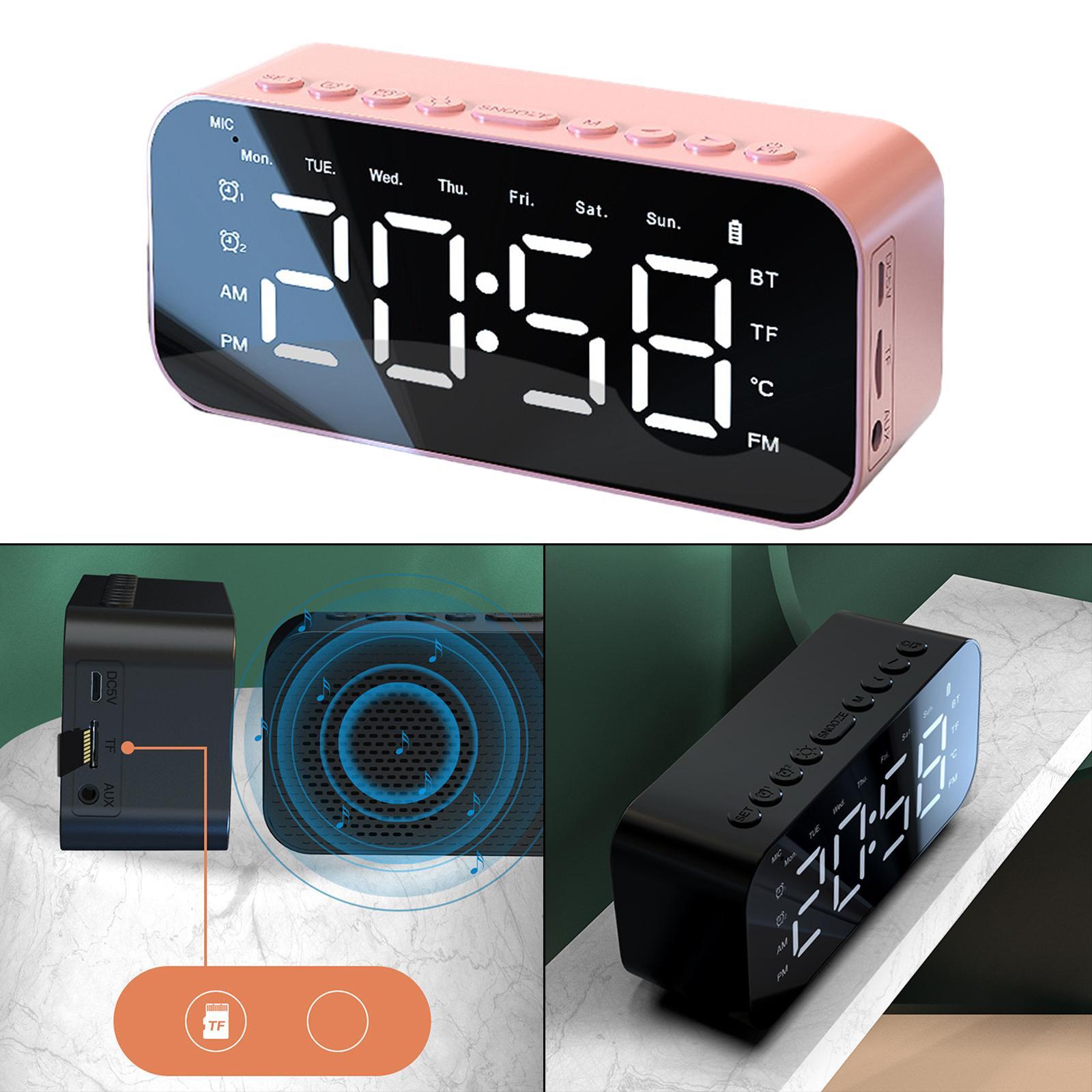 Bluetooth Speaker Mirror Calendar Stereo TF Card Night Light for Home Women pink
