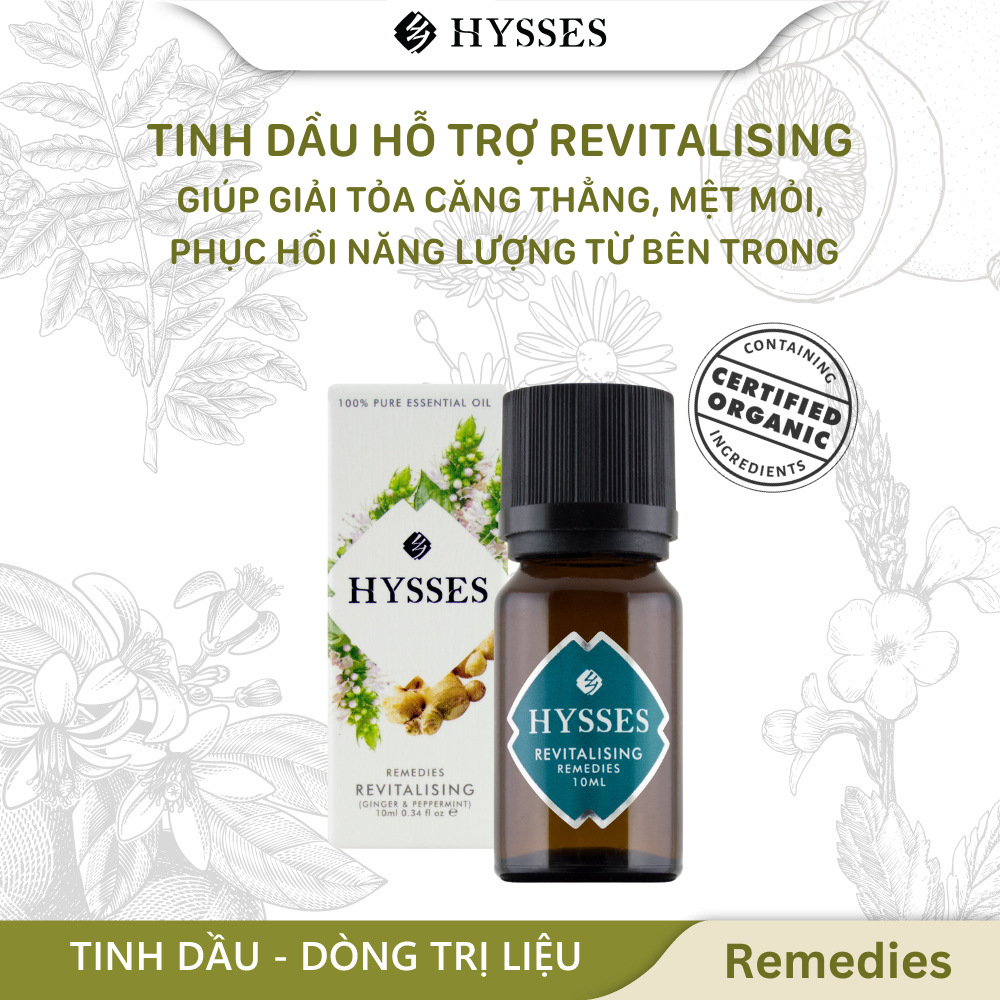 Tinh Dầu Cao Cấp Hysses Remedies Revitalising Hương Dễ Chịu, Giảm Căng Thẳng, Phục Hồi Năng Lượng Với Tinh Dầu Gừng & Bạc Hà Hữu Cơ Tự Nhiên