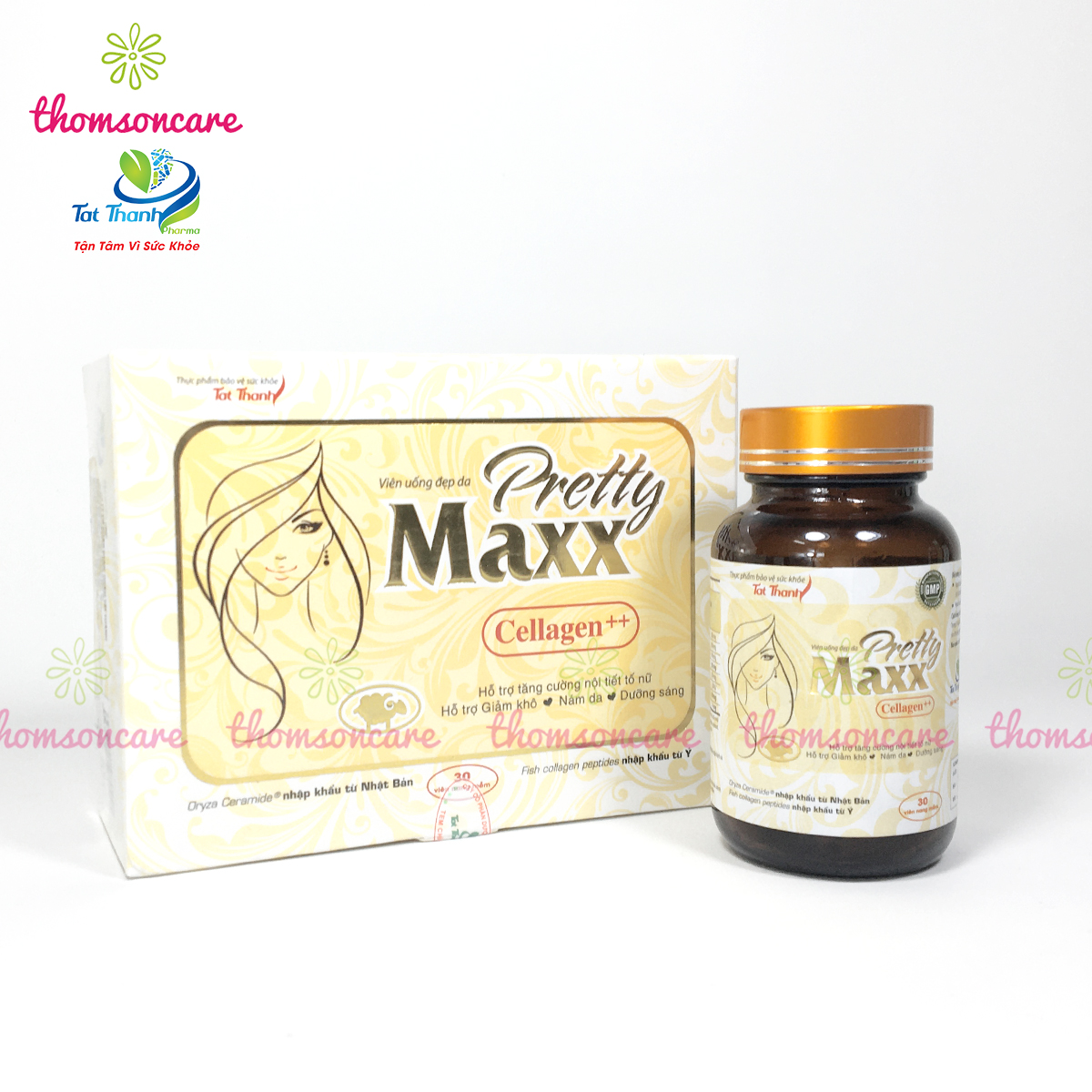 Pretty Maxx - Viên uống đẹp da, tăng cường nội tiết tố nữ - Hộp 30viên từ nhau thai cừu, collagen, hoa anh thảo