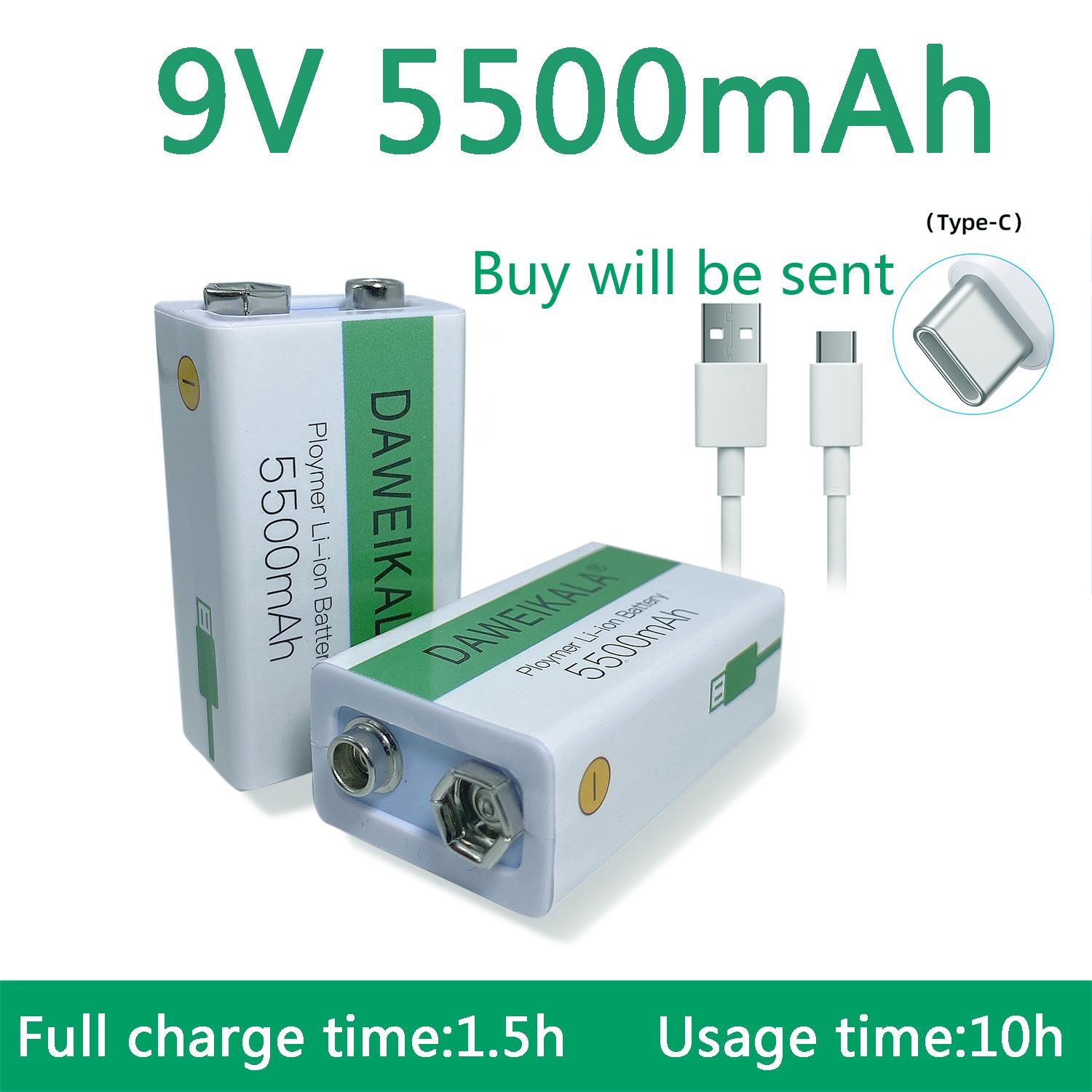 9V 5500mAh Pin 9V li-ion Pin sạc Micro USB Pin 9v lithium cho Đồ chơi micro vạn năng + cáp sạc USB Màu sắc: 10 cái 5500mAh