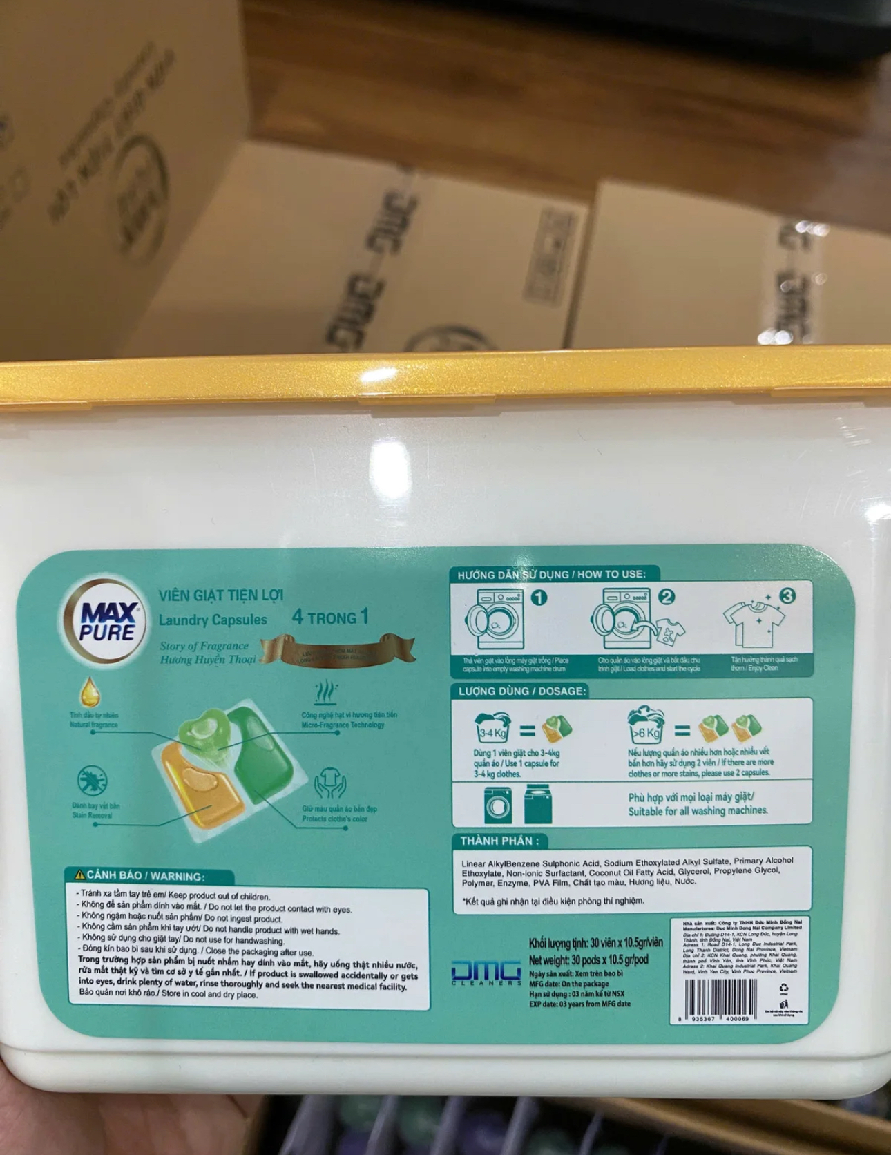 Hộp 30 viên giặt tiện lợi MaxPure 4in1- TẶNG 1 vỉ viên treo bồn cầu