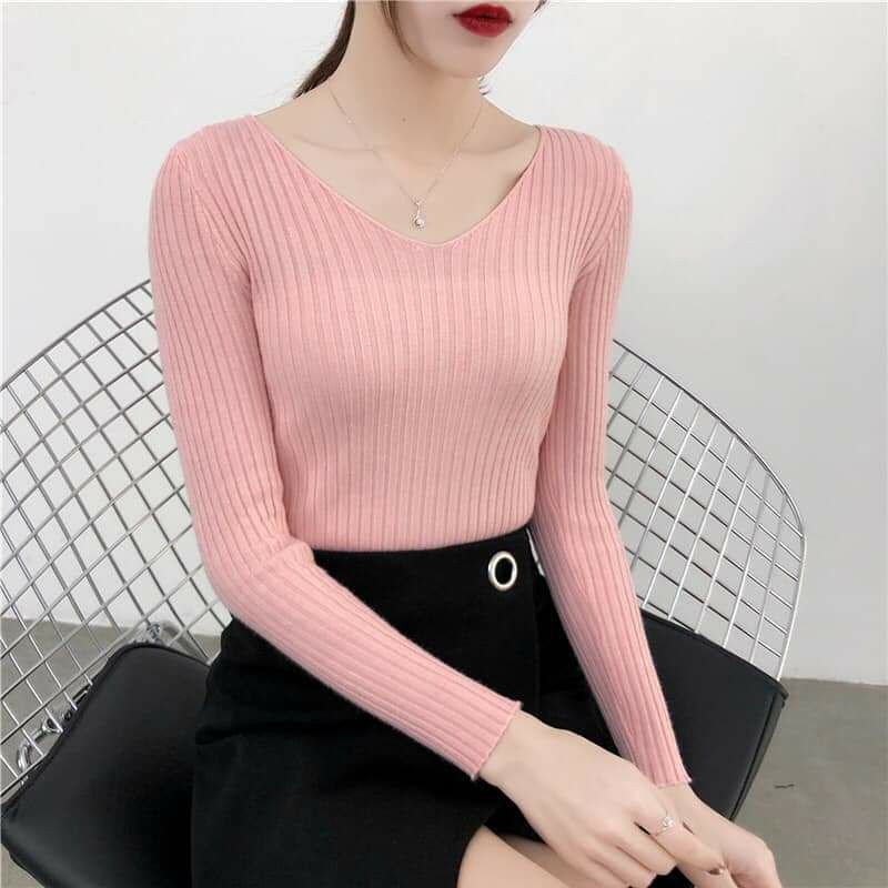 Áo len cổ tim dài tay