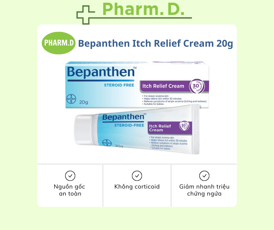 [CHÍNH HÃNG] Kem Dịu Da Do Ngứa, Viêm Da Cơ Địa, Dị Ứng Bepanthen Itch Relief Cream 20g Dùng Cho Người Lớn Và Trẻ Em