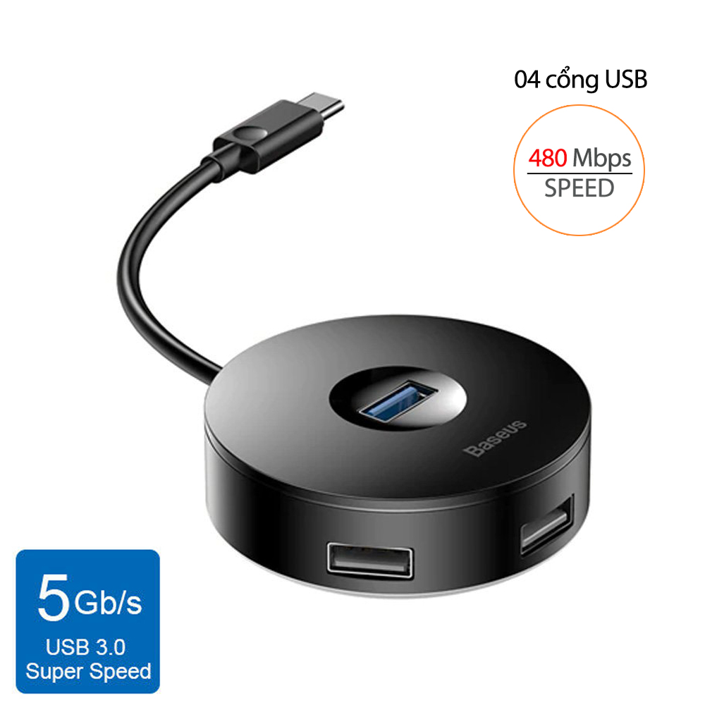 Hub chuyển cổng Type C to USB 3.0 có hỗ trợ ổ đĩa/ Hub cho Samsung/Oppo/Xiaomi- Hub Baseus Round Box 4 in 1- Hàng Chính Hãng