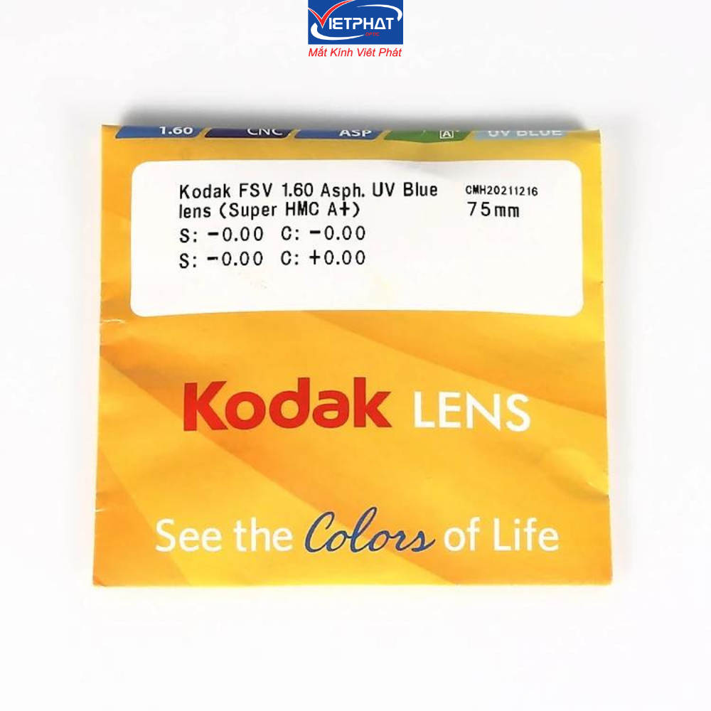 Hình ảnh Tròng kính chống ánh sáng xanh Kodak FSV 1.60 Asph UV Blue chính hãng