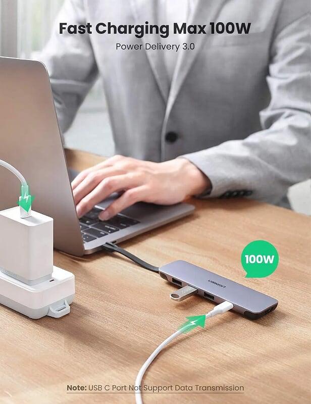 Ugreen UG70408CM285TK 10CM màu xám USB type C 5 trong 1 hub 3 x USB 3.0 + sạc PD 100W + HDMI - HÀNG CHÍNH HÃNG