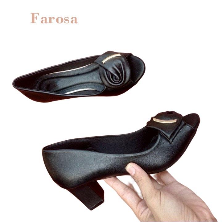 Giày cao gót nữ 7 cm hỡ mũi Farosa phối nơ lệch siêu hót