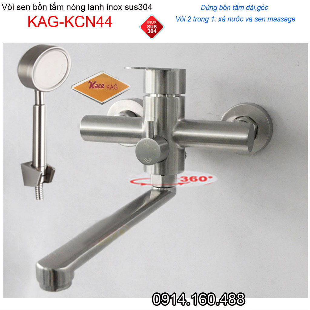 Vòi sen bồn tắm nóng lạnh Inox KAG-KCN44, trọn bộ sen gắn tường SUS304 cho bồn tắm nằm siêu bền chiết khấu tốt