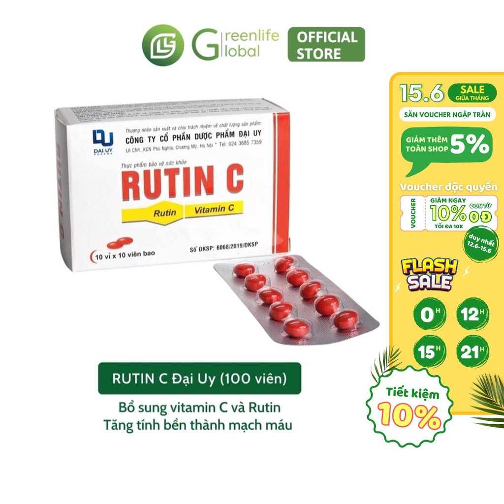 Rutin C Đại Uy (Hộp 10 vỉ x 10 viên nén)