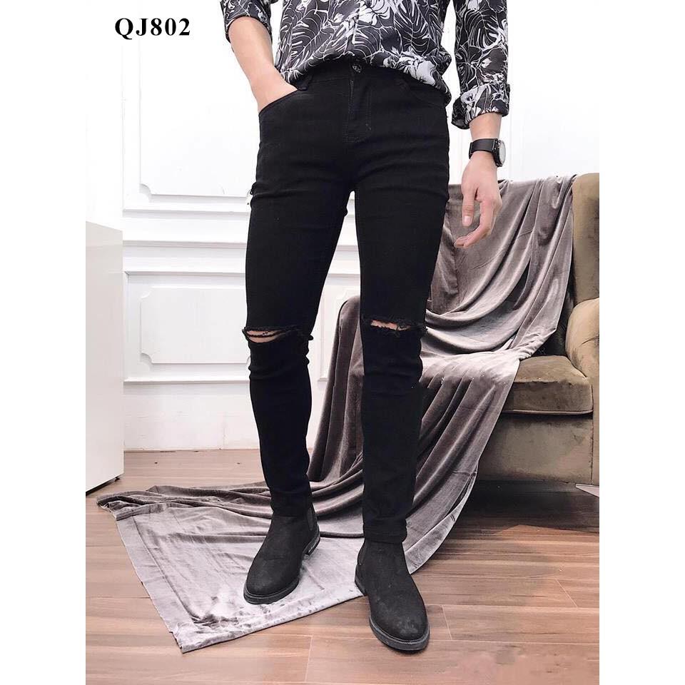 Quần jeans nam đen và rách gối, quần bò dáng slimfit ôm chân cực đẹp cao cấp thu_sam_shop