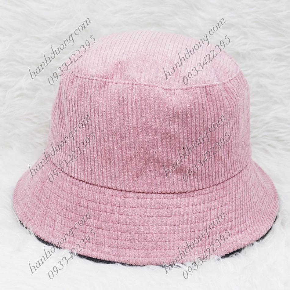 Mũ bo cụp mũ bucket vành cụp nhung đũa thêu chữ vành rộng 6 cm phù hợp cho nữ