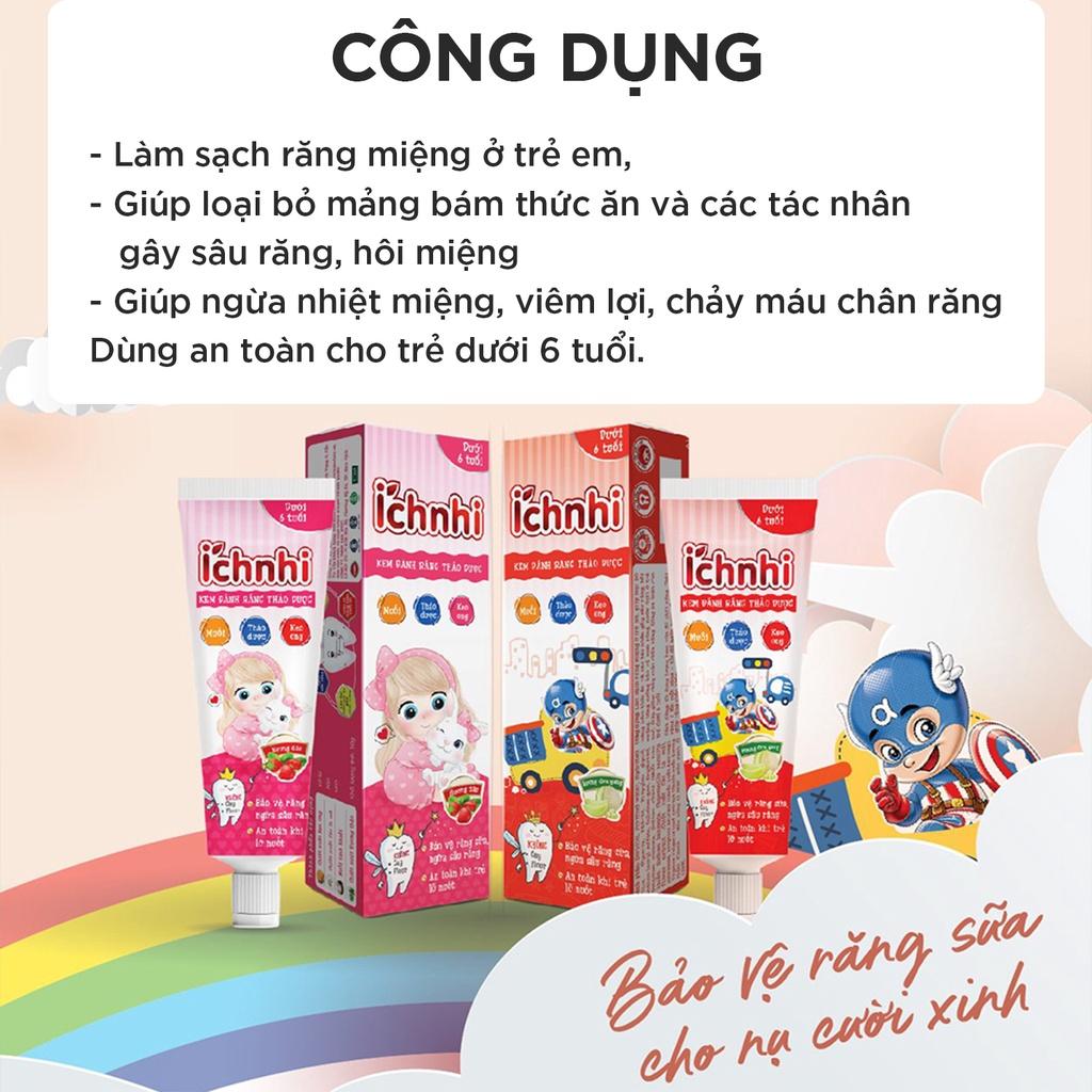 Kem đánh răng thảo dược Ích Nhi Nam Dược hương dâu tuýp 50g cho bé < 6 tuổi nuốt được, ngừa sâu răng