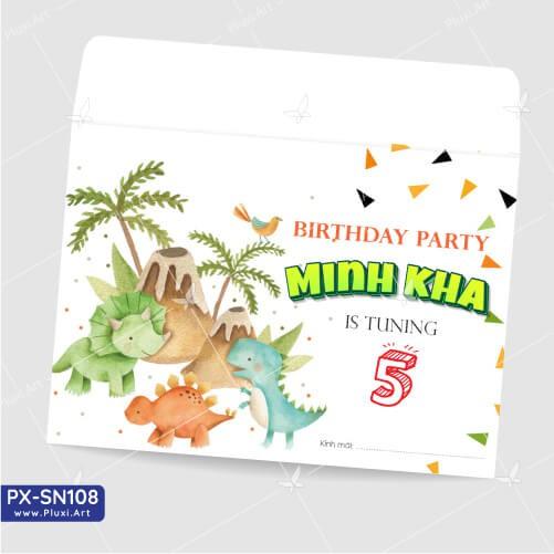 Thiệp thôi nôi – sinh nhật Khủng Long Pluxi (PX_SN108)