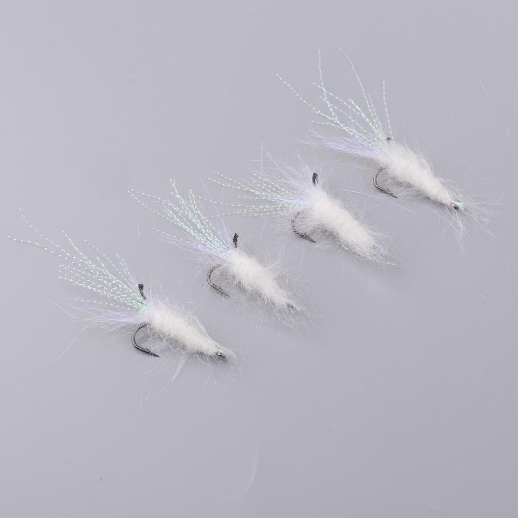 4 pcs Lure Bionic Feathers Fly Hook Freshwater Plush Shrimp Artificial Bait