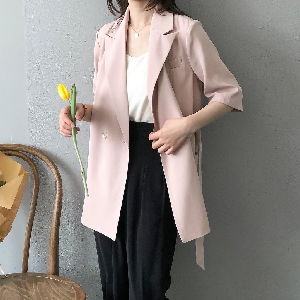 ÁO BLAZER NỮ NGẮN TAY PHỐI DÂY BUỘC EO
