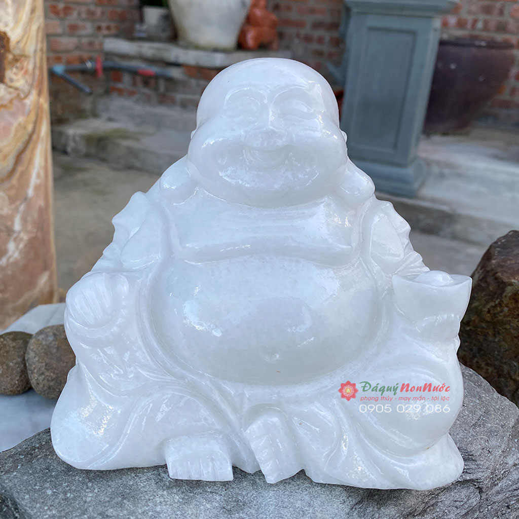 Tượng Phật Di lặc đá trắng 15cm - đá Non Nước