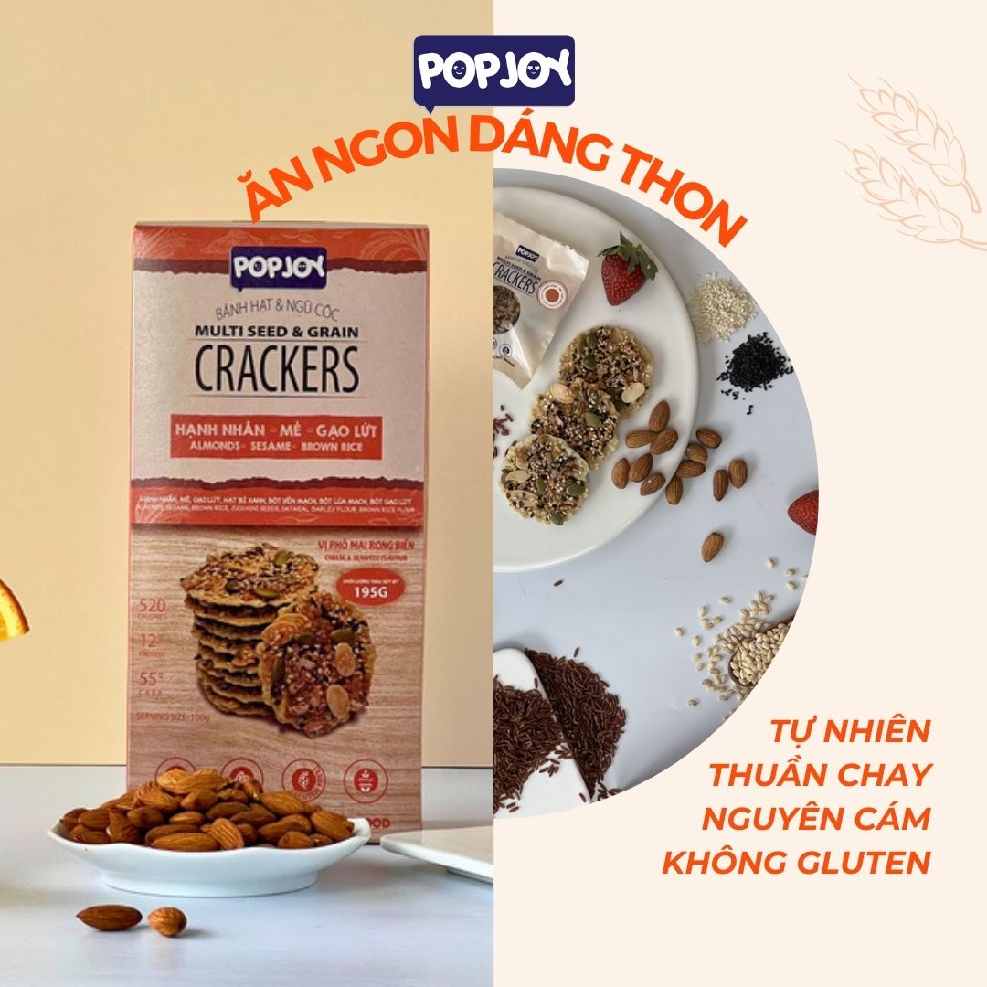 BÁNH HẠT VÀ NGŨ CỐC- Hạnh Nhân, Mè, Gạo Lứt- Vị Phô Mai Rong Biển 195g- Thuần Chay, Ăn Kiêng, Giảm Cân,Healthy,Eat Clean