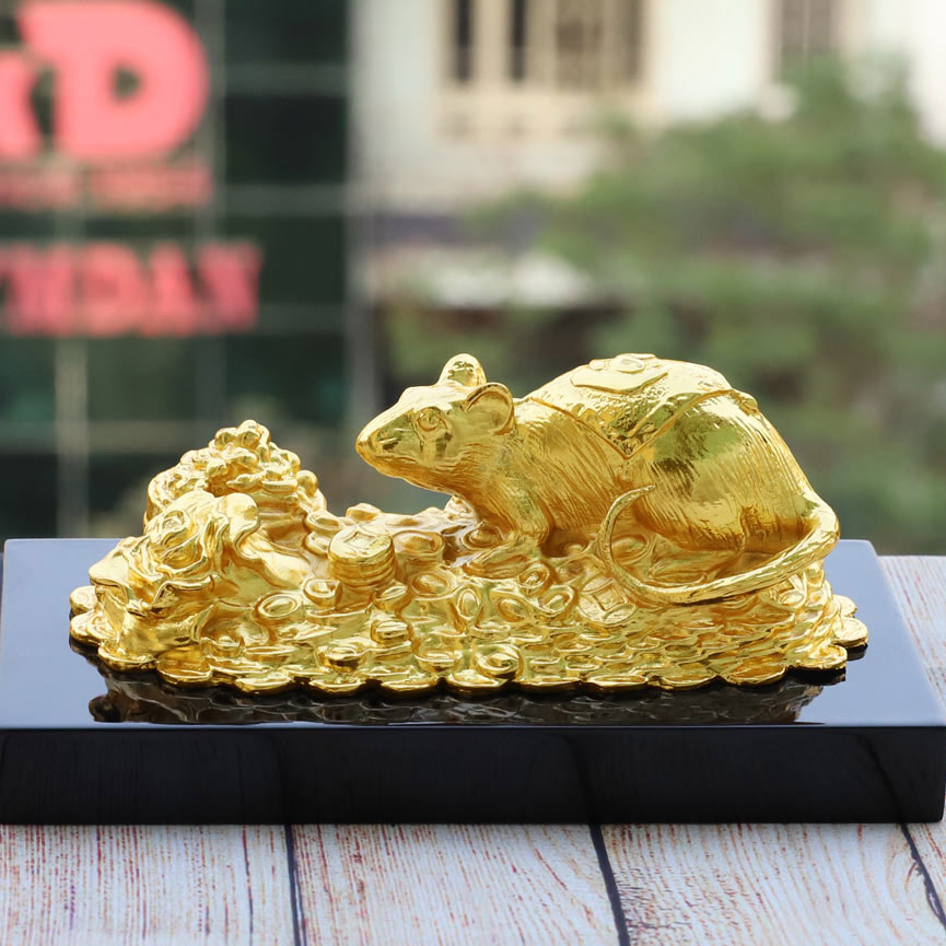 Tượng Chuột Chiêu Tài Tấn Lộc mạ vàng 24K