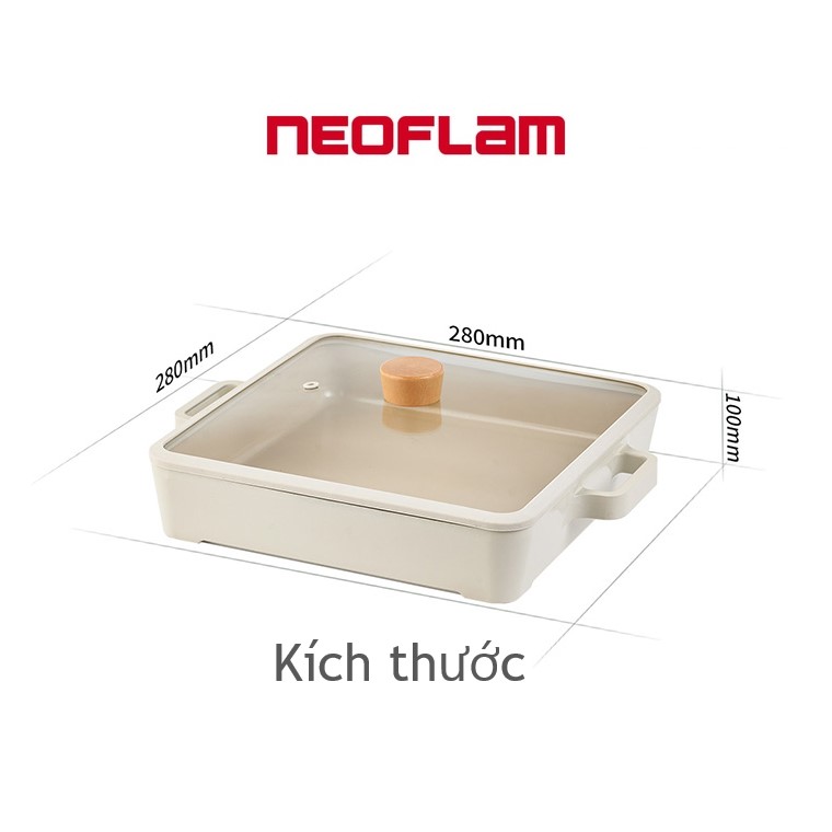 Nồi lẩu vuông Fika Neoflam 28cm - Hàn Quốc. Hàng có sẵn, giao ngay. Màu trắng ngà