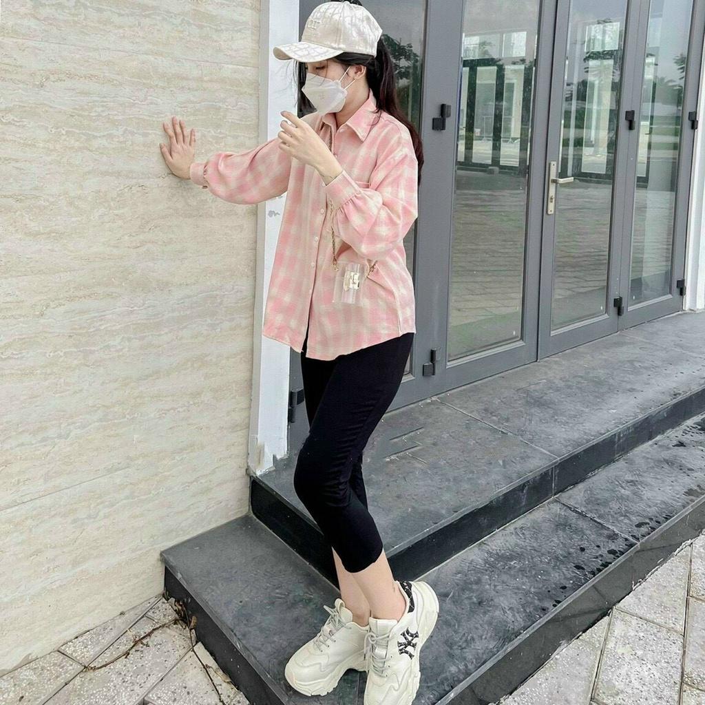 Áo sơ mi cánh dơi form rộng caro hồng Lovi