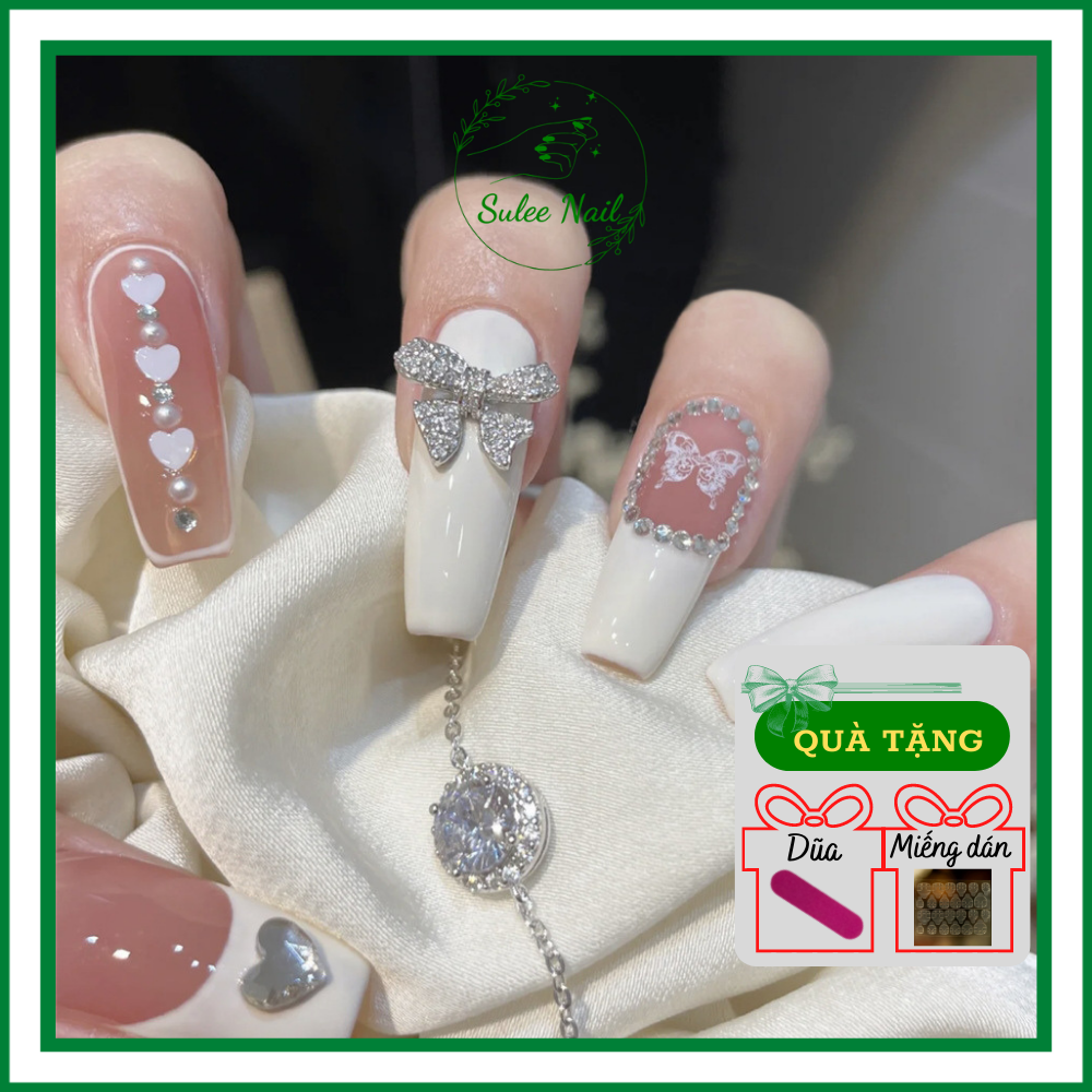 Nail xinh đính nơ, nailbox mẫu phụ kiện móng tay giả Suleenail chụp kỉ yếu