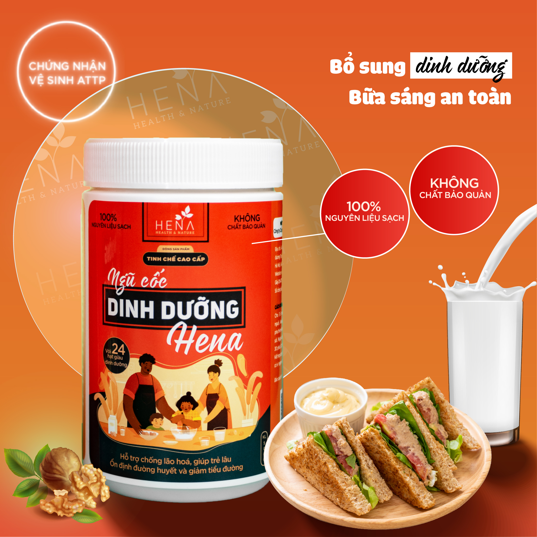 Ngũ Cốc Dinh Dưỡng Hena 500g - Bột Ngũ Cốc Cao Cấp Siêu Dinh Dưỡng Từ 23 Loại Hạt Hữu Cơ - 100% Nguyên Liệu Tự Nhiên - Ngũ Cốc Ăn Sáng Cho Cả Gia Đình - Sản Phẩm Chính Hãng