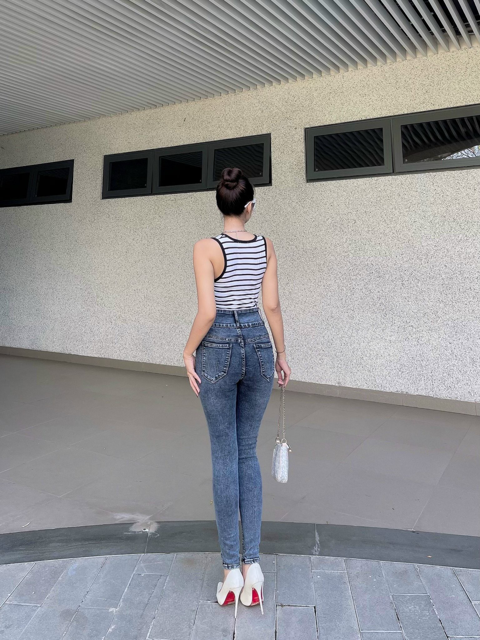 Quần jean nữ lưng cao co giãn có túi, quần bò cạp cao skinny jeans bigsize trơn dài basic