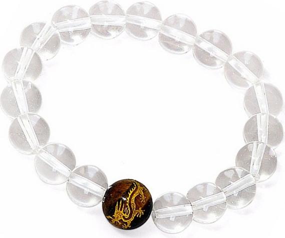 Lắc tay nam thổ sinh kim thạch anh trắng opal trạm rồng