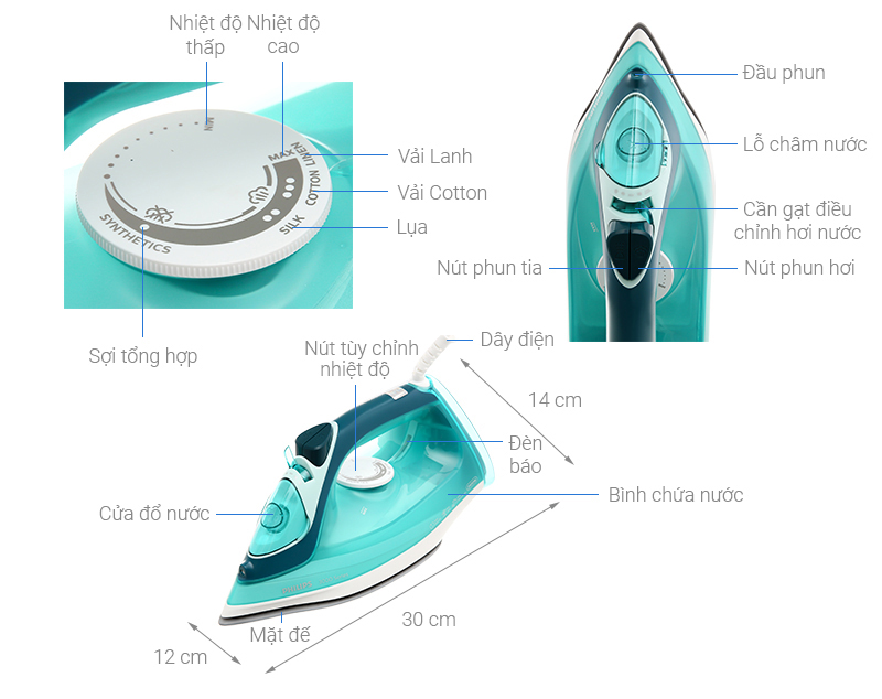 Bàn Ủi Hơi Nước Philips DST3030/70, 2400W Mặt Đế Ceramic, Hàng Chính Hãng