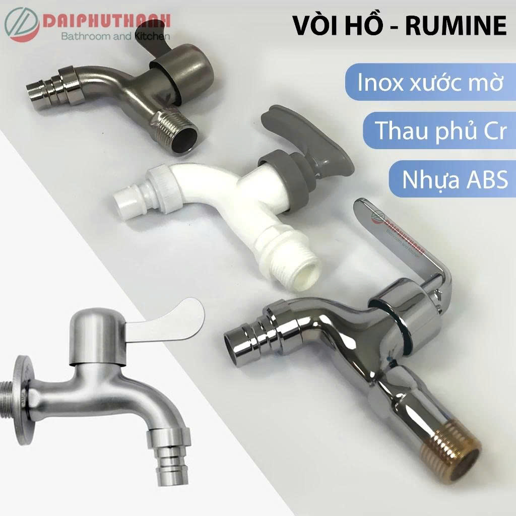 Vòi Hồ Vòi Xả Nước Rumine Gắn Tường - Nhiều mẫu, nhiều chất liệu Inox, thau, nhựa