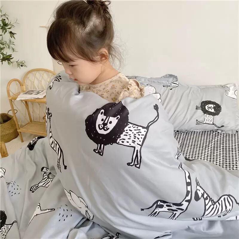 Bộ chăn ga Cotton Poly M2T bedding chăn ga Hàn Quốc họa tiết vườn bách thú đủ size miễn phí bo chun