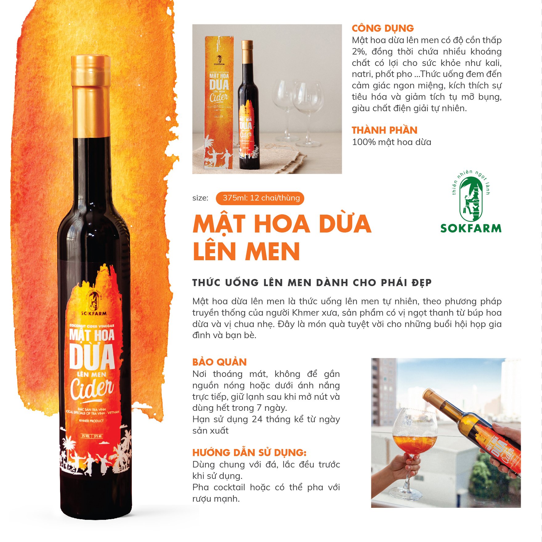 Cider mật hoa dừa Sokfarm - Thức uống lên men dành cho phái đẹp