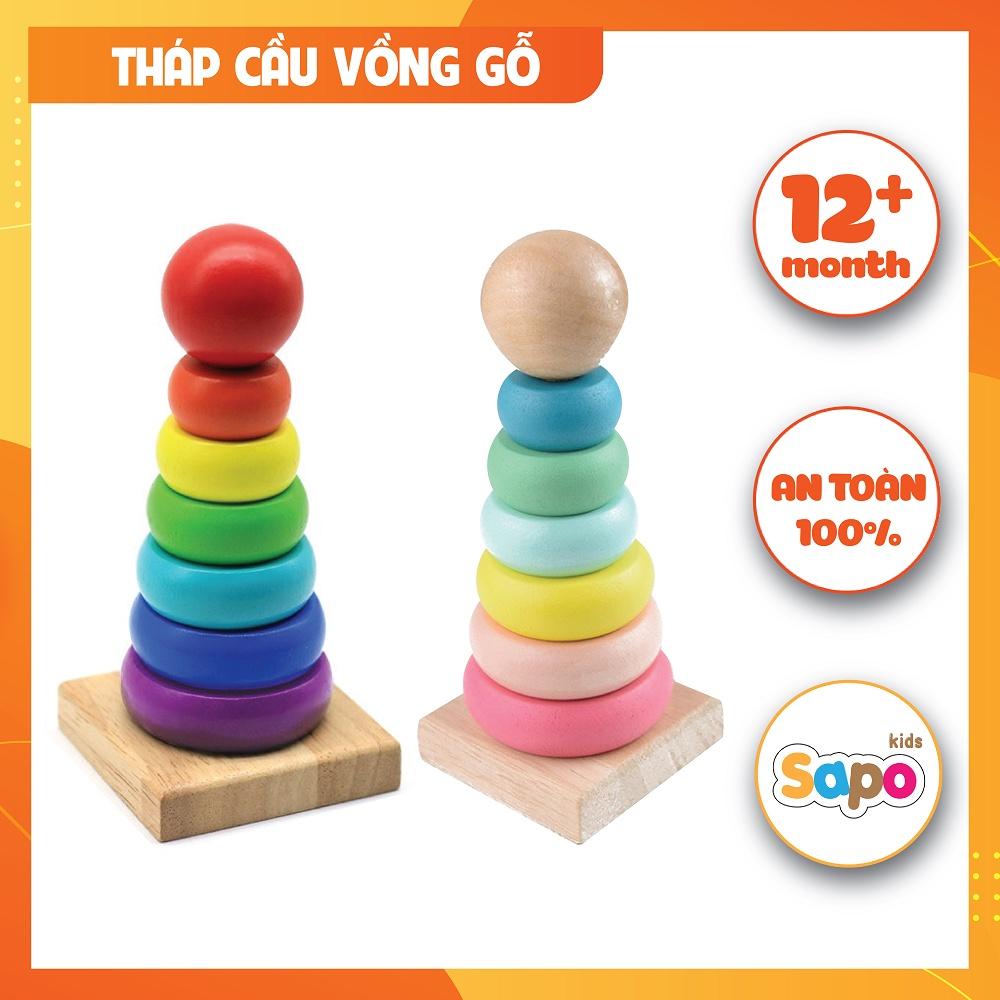 Đồ chơi gỗ tháp cầu vồng 7 màu,đồ chơi giáo dục cho bé nhận biết màu sắc,kích thước