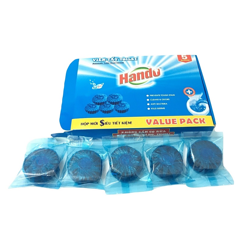 Bộ 2 hộp 10 viên tẩy xanh diệt khuẩn làm thơm toilet Value Pack Hando (360 lần xả/viên) + Tặng 1 đôi găng tay cao su siêu dai con hươu (hoạt tiết ngẫu nhiên)