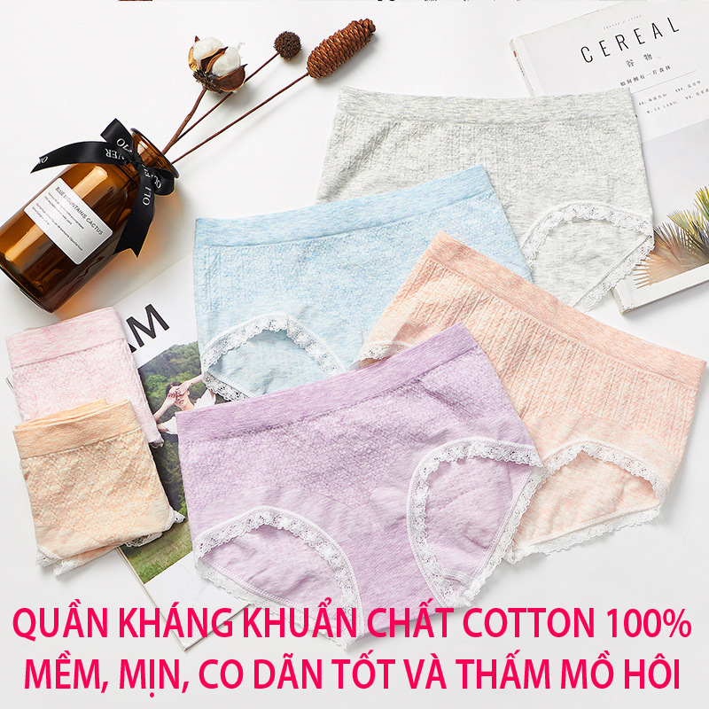 Set 5 quần lót nữ vân muối tiêu cotton kháng khuẩn thông hơi siêu mát
