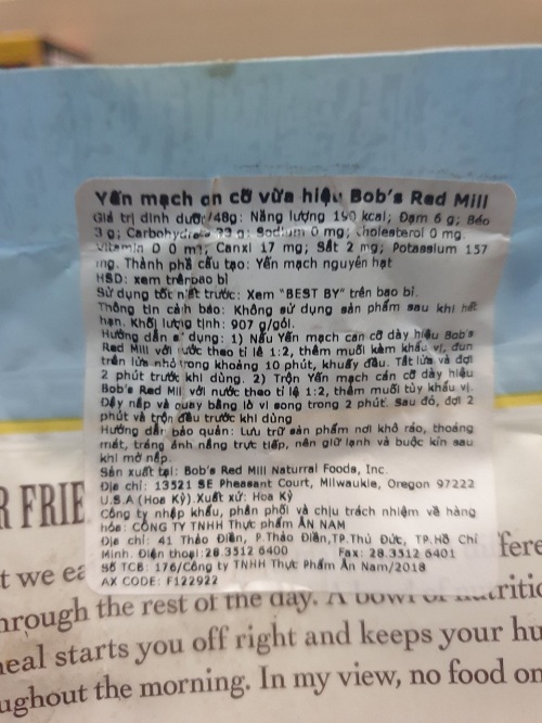 Yến mạch cán cỡ vừa hiệu bob's red mill