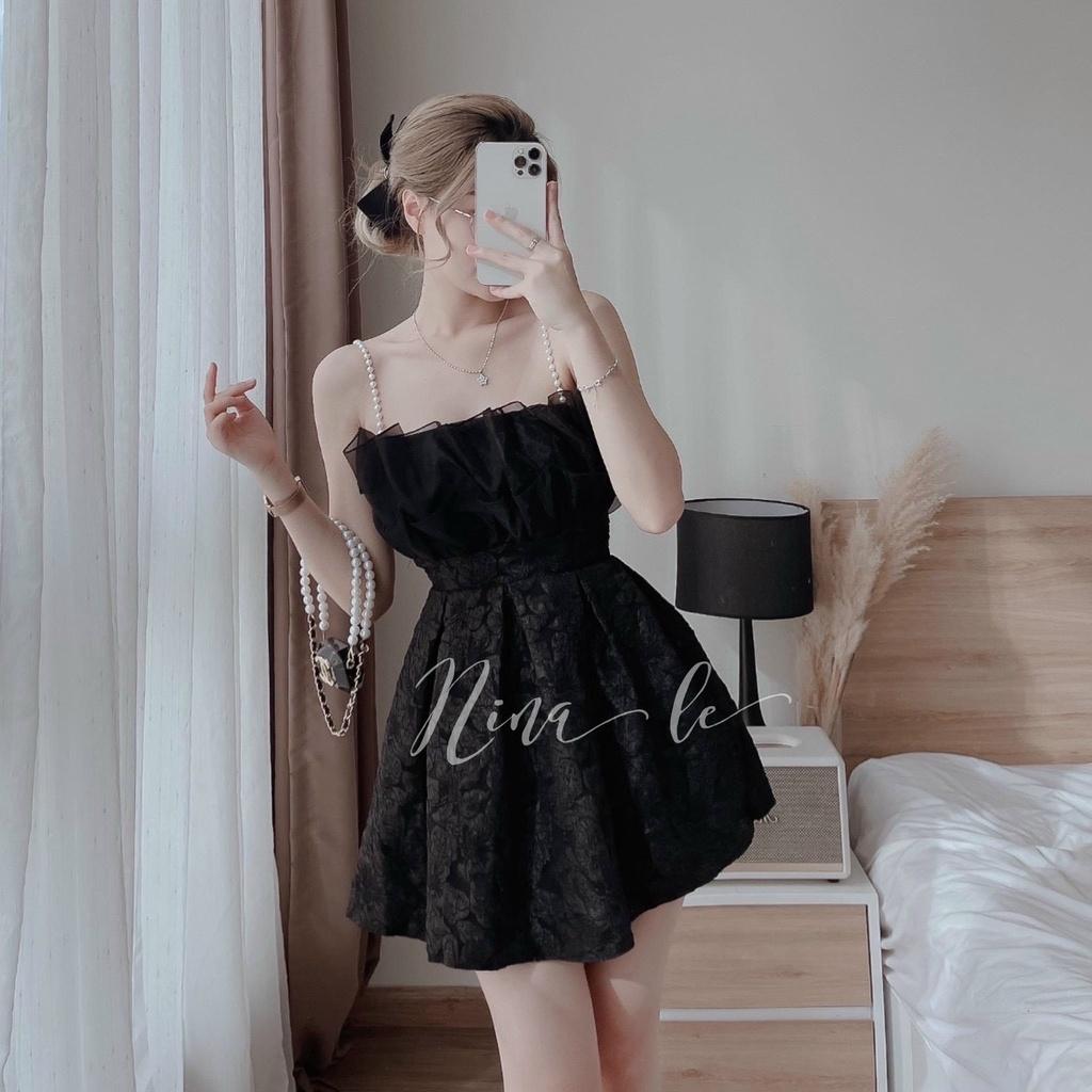 FREE SHIP Đầm váy nữ dây cườm 2 màu siêu xinh họa tiết hở lưng quyến dũ gấm xòe tôn dáng DS